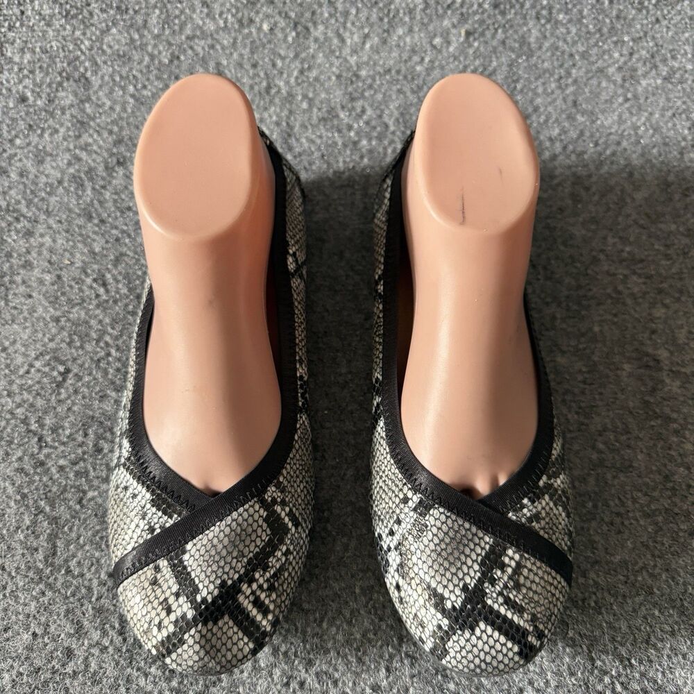 Vionic Caroll Snake Print Ballet Flats Leather Slip-On Comfort Black Women's 8